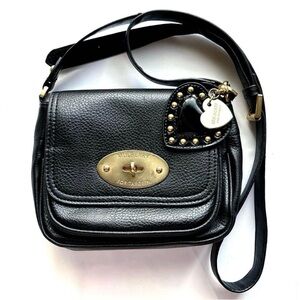 Mulberry Black Leather Crossbody with Gold Accents